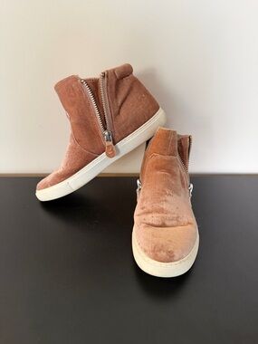 Women's Velvet Zipper High-Top Sneakers - Tan